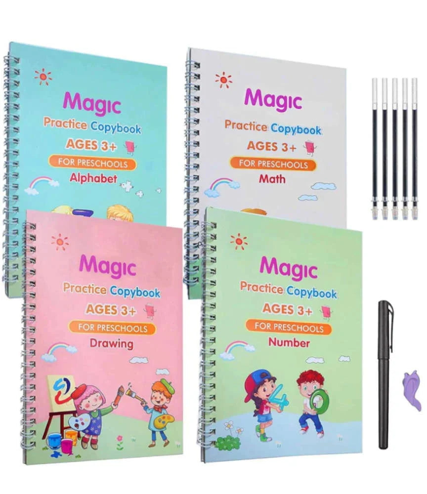 Magic Practice Copybook Set – 4 in 1 Reusable Writing Books for Kids
