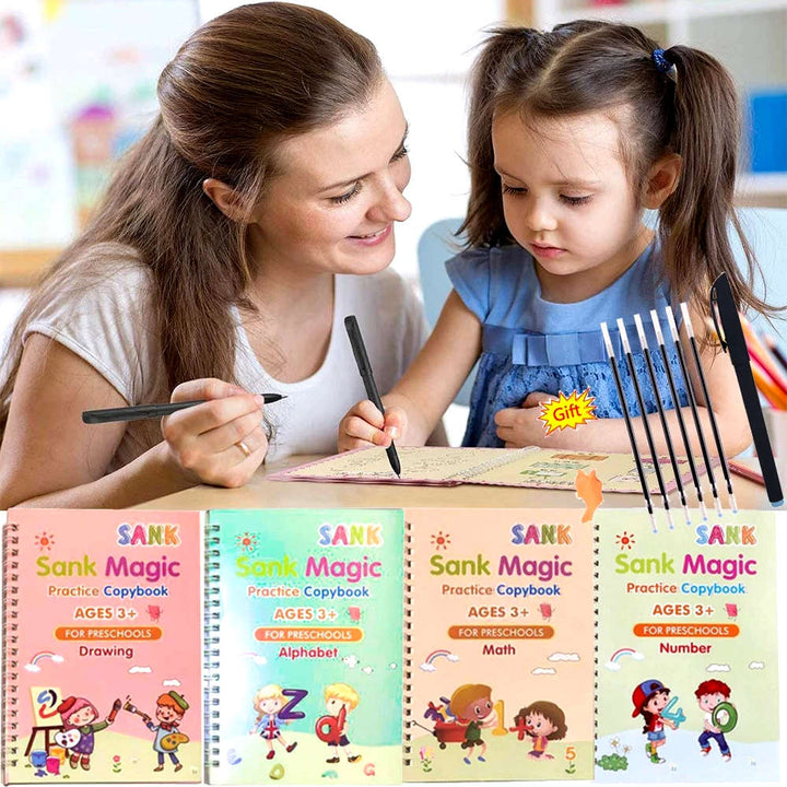 Magic Practice Copybook Set – 4 in 1 Reusable Writing Books for Kids
