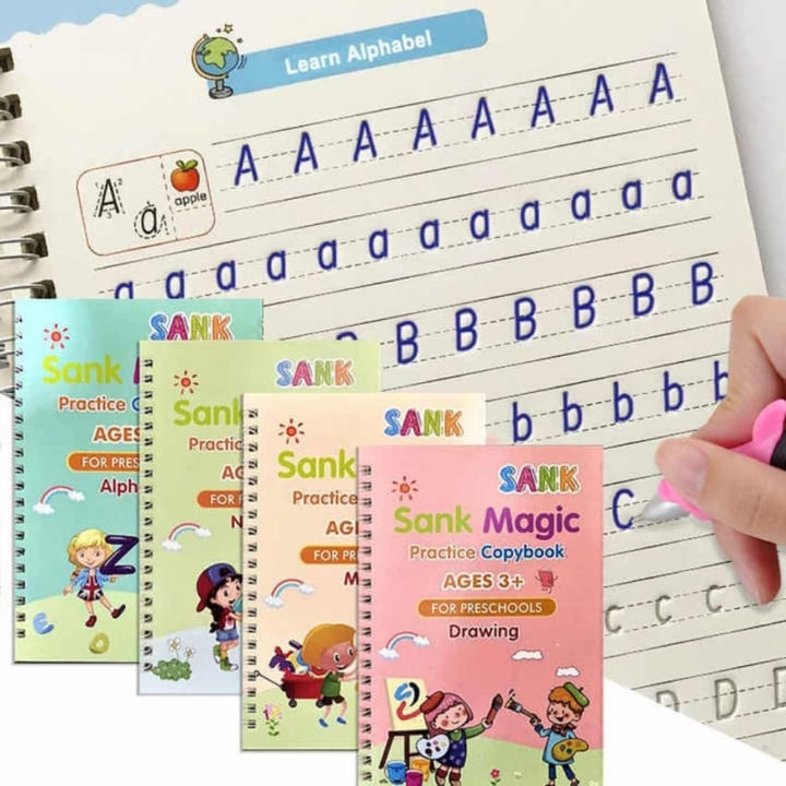 Magic Practice Copybook Set – 4 in 1 Reusable Writing Books for Kids